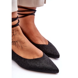 Sapatos de bailarina femininos com cadarço decorados com tachas, Jange preto 3