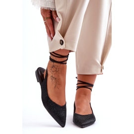 Sapatos de bailarina femininos com cadarço decorados com tachas, Jange preto 4