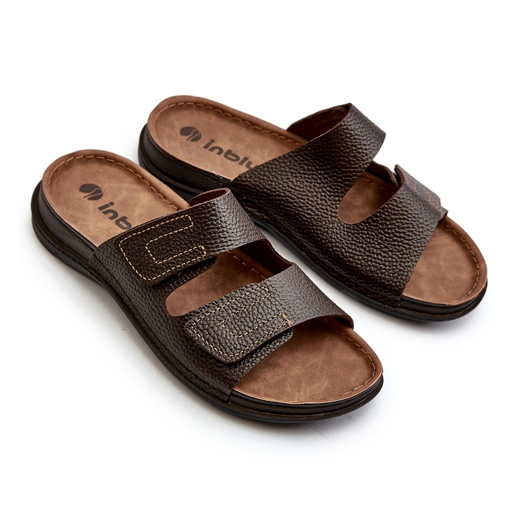 Chinelos masculinos confortáveis ​​com tiras de velcro Inblu GV00002I castanho escuro marrom 1