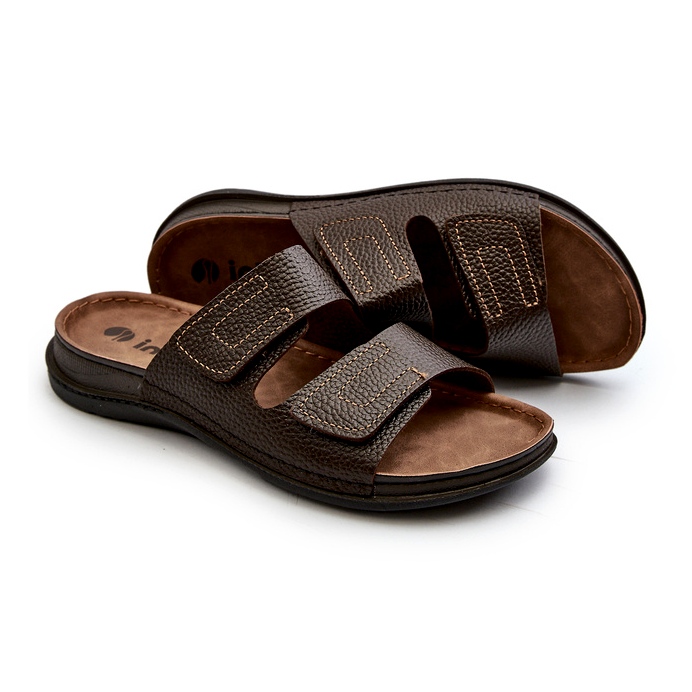 Chinelos masculinos confortáveis ​​com tiras de velcro Inblu GV00002I castanho escuro marrom 2