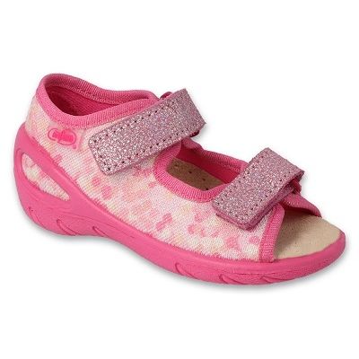 Sandálias infantis Befado rosa com velcro, forro em couro 063P015 1 Sandálias infantis Befado rosa com velcro, forro em couro 063P015 1