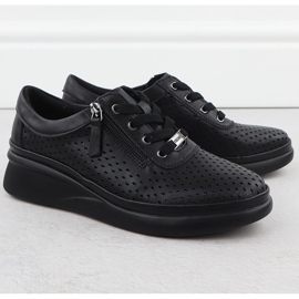 Sapatos de couro feminino perfurados nas cunhas Black Vinceza 79565 preto 2