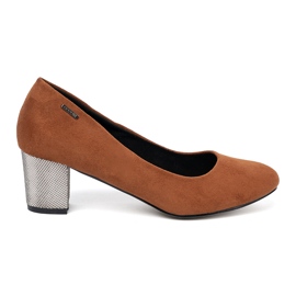 Goodin Bombas marrons com um salto de prata decorativo marrom 2