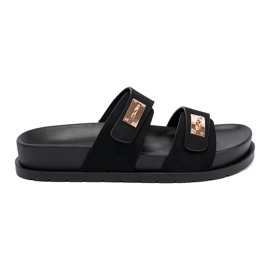 Shelvt Slippers na plataforma com detalhes dourados preto 2
