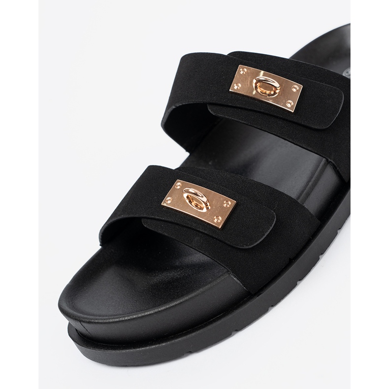 Shelvt Slippers na plataforma com detalhes dourados preto 1