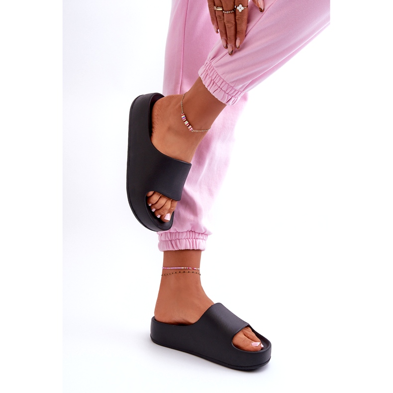 Chinelos femininos na plataforma espuma preta preto 3