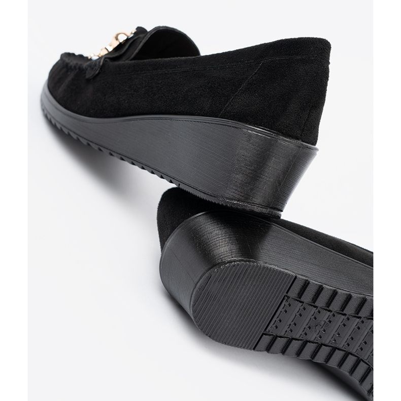 Shelvt Sapatos de camurça preta com um ursinho de pelúcia decorativa preto 1