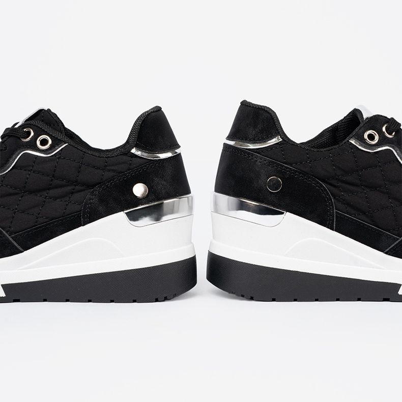 Shelvt Tênis de cunha femininos negros preto 2