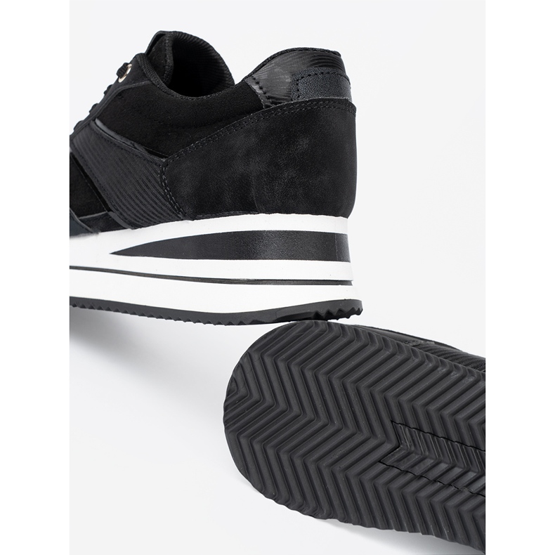 Shelvt Tênis negros modernos com inserções brilhantes preto 1