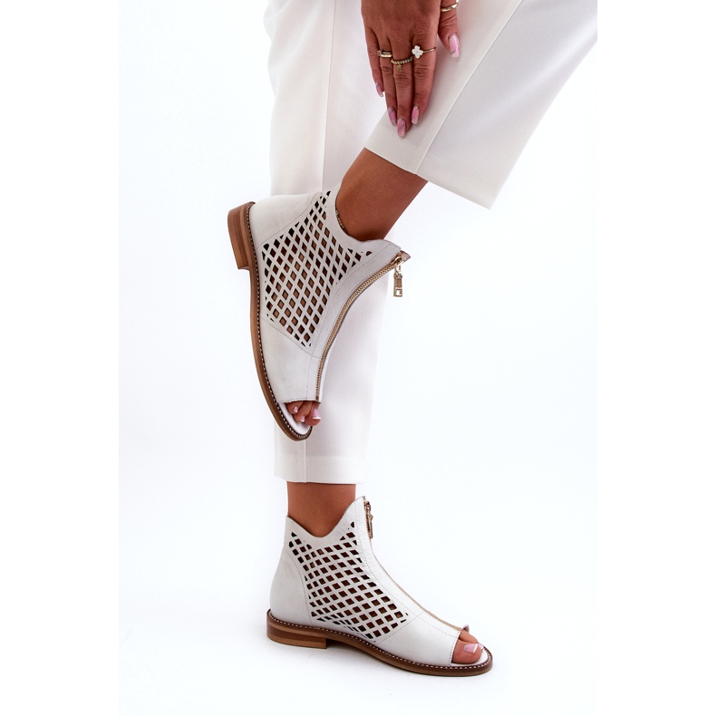 Zazoo 977/L Sandálias perfuradas de couro com zíper, brancas branco 3