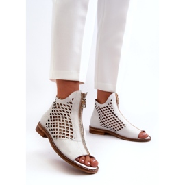 Zazoo 977/L Sandálias perfuradas de couro com zíper, brancas branco 1