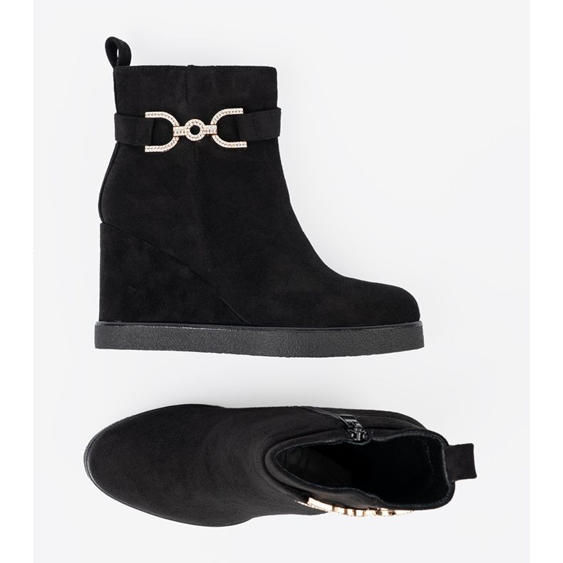 Shelvt Botas de camurça preta com um grampo elegante preto 1