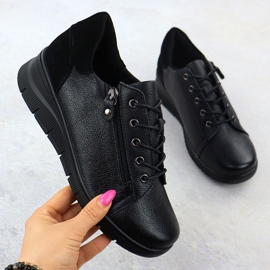 Sapatos de couro feminino nas cunhas Black Vinceza 39964 preto 1