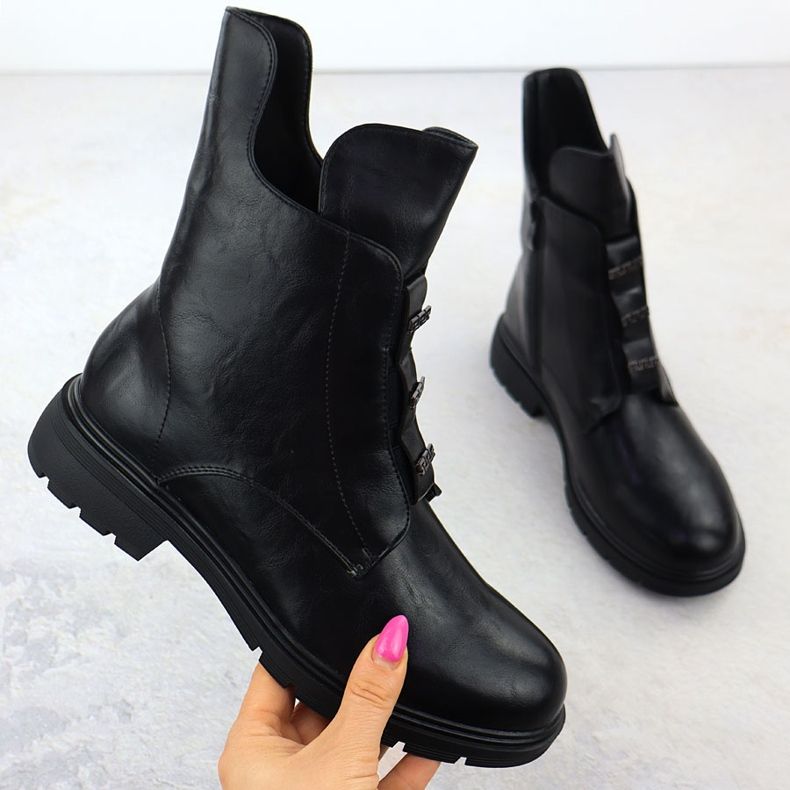 Botas femininas de salto plano isoladas Black Jezzi MR2501-4 preto 1