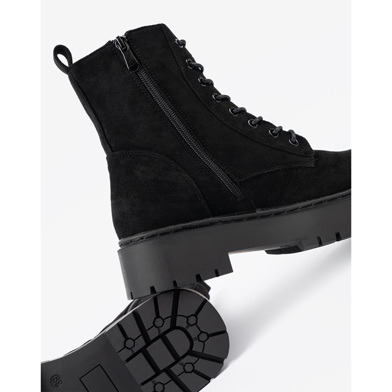 Shelvt Botas de mulheres negras com acabamento de camurça preto 2