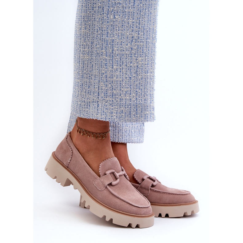 S.Barski Mocassins femininos em camurça com decoração D&amp;A TW117 rosa 1