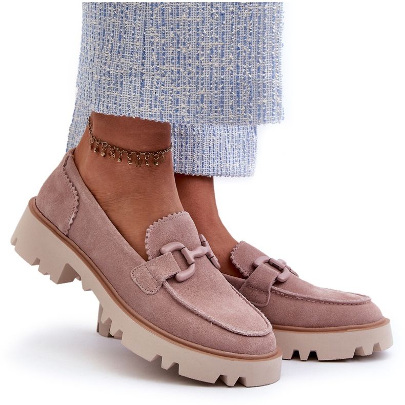 S.Barski Mocassins femininos em camurça com decoração D&amp;A TW117 rosa 5