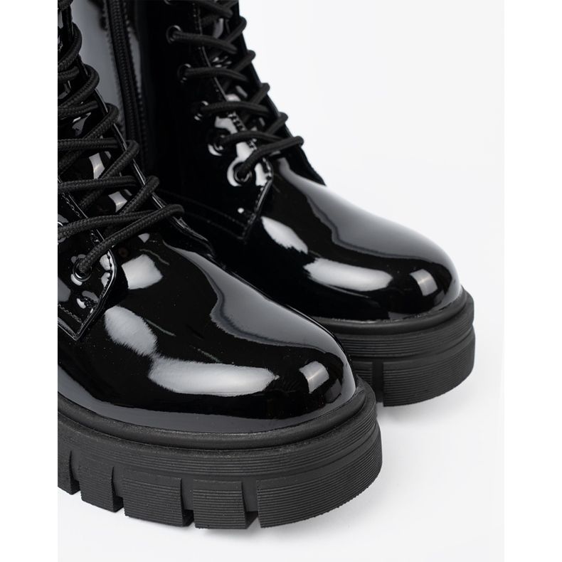 Shelvt Trabalhadores envernizados negros em uma sola enorme preto 1