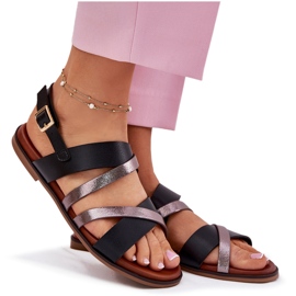 Sandálias femininas de grama plana com Sergio Leone SK086H Stripes preto 4