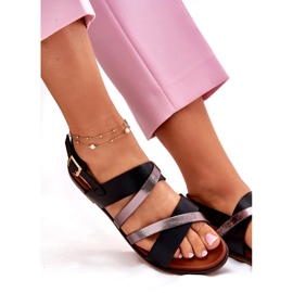 Sandálias femininas de grama plana com Sergio Leone SK086H Stripes preto 3