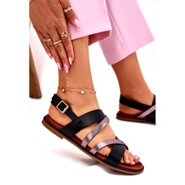 Sandálias femininas de grama plana com Sergio Leone SK086H Stripes preto 2