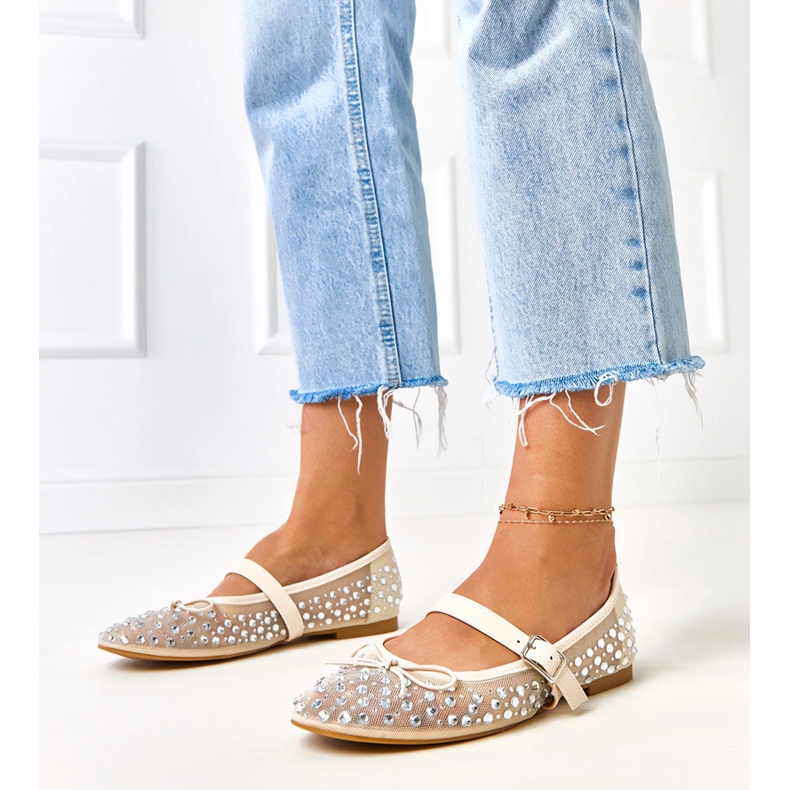 Bailarinas bege de malha com cristais elásides 1