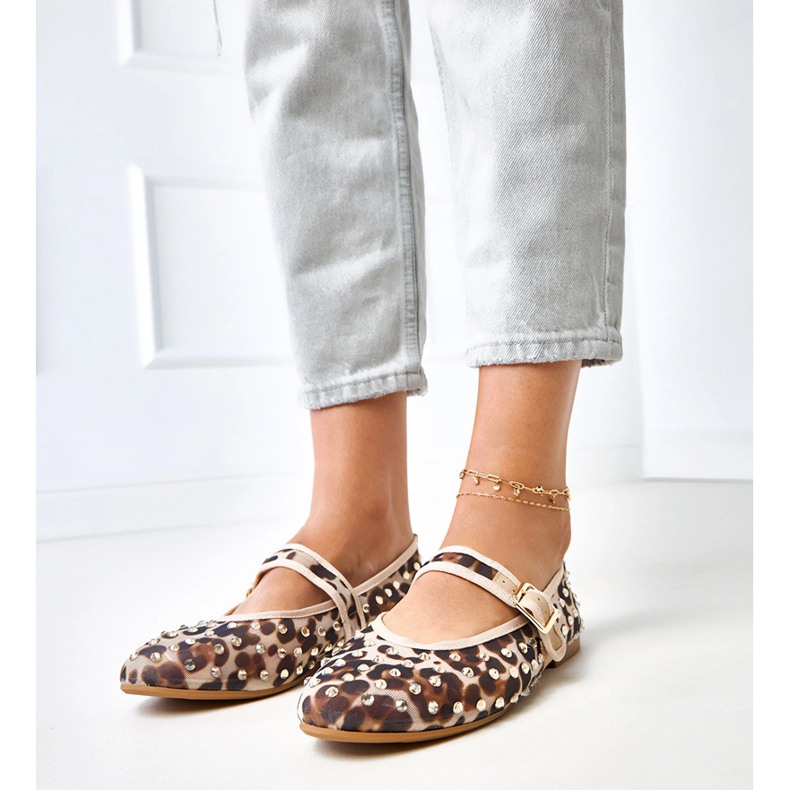 Pantitan Mesh Ballerinas com cristais Malmo castanho 1