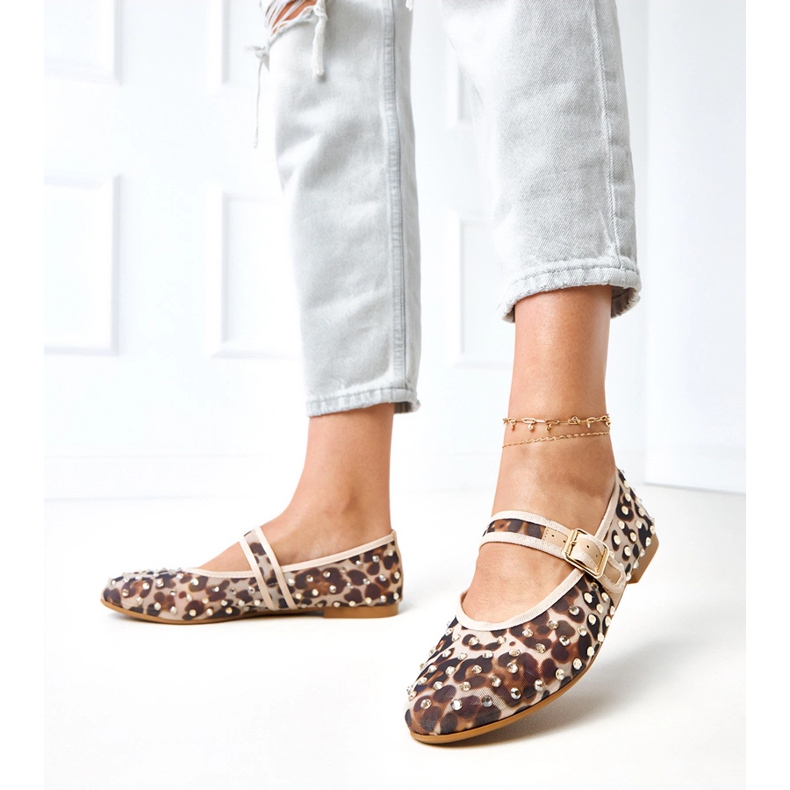 Pantitan Mesh Ballerinas com cristais Malmo castanho 2