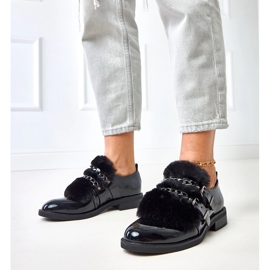 Sapatos femininos negros com pêlo sarol preto 1