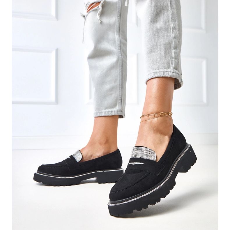 Black Ekozamszu Mocassins Decorados com Zircônia cúbica Klooren preto 2