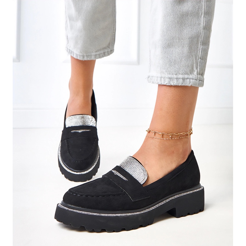 Black Ekozamszu Mocassins Decorados com Zircônia cúbica Klooren preto 1
