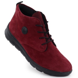 Botas de couro feminino, Borgonha Rieker Z0022-35 vermelho 1