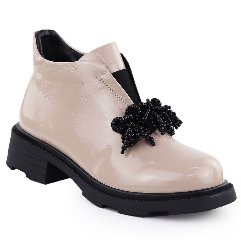 Botas de couro feminino com um ornamento envernizado bege filippo dbt6370 1