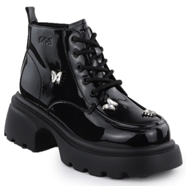 Botas de couro femininas envernizadas com borboletas preto goe ss2n4102 1