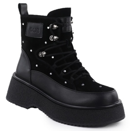 Botas de couro feminino com zircões na plataforma preta Goe SS2N4140 1