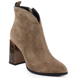 Botas de camurça feminina em um calcanhar decorativo khaki fabiani 9210 verde 1