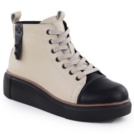 T.Sokolski Botas de couro femininas Bege isolada. Sokolski Z24-218 1