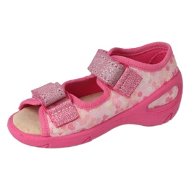Sandálias infantis Befado com palmilha de couro 063X015 rosa com glitter 1