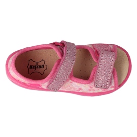 Sandálias infantis Befado com palmilha de couro 063X015 rosa com glitter 2