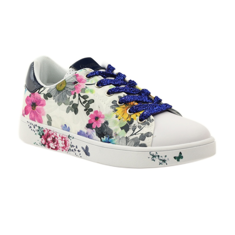American Club Tênis americano floral com incrustações de couro azul marinho rosa branco 1
