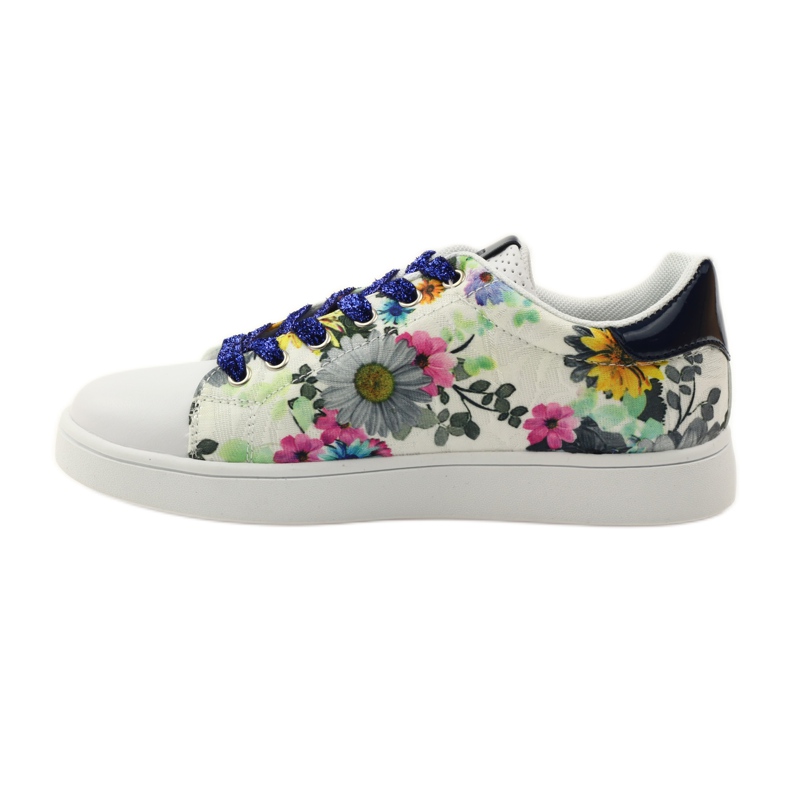 American Club Tênis americano floral com incrustações de couro azul marinho rosa branco 2