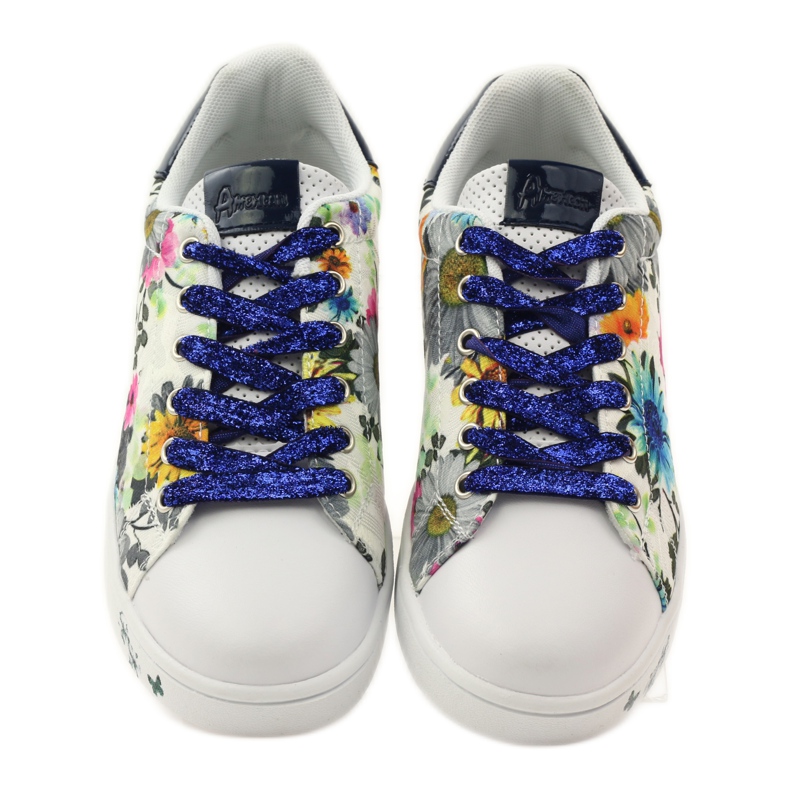 American Club Tênis americano floral com incrustações de couro azul marinho rosa branco 4