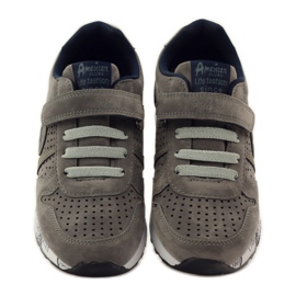 American Club Palmilha de couro esportivo americano perfurado azul marinho cinza 4