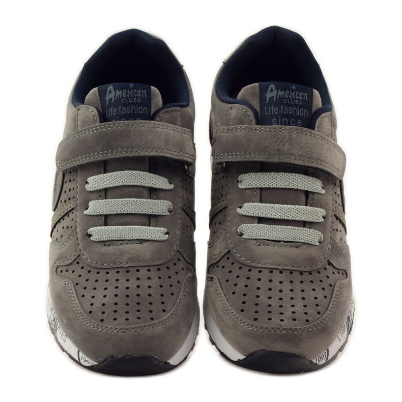 American Club Palmilha de couro esportivo americano perfurado azul marinho cinza 4