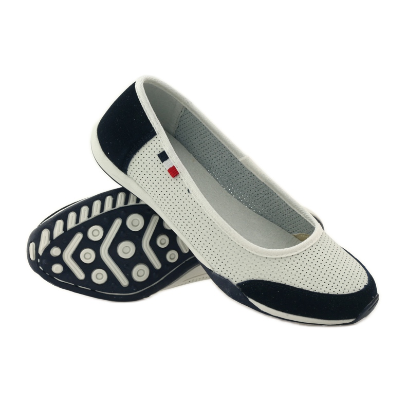 Bailarinas femininas de couro Filippo branco azul marinho 3