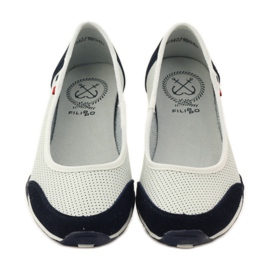 Bailarinas femininas de couro Filippo branco azul marinho 4