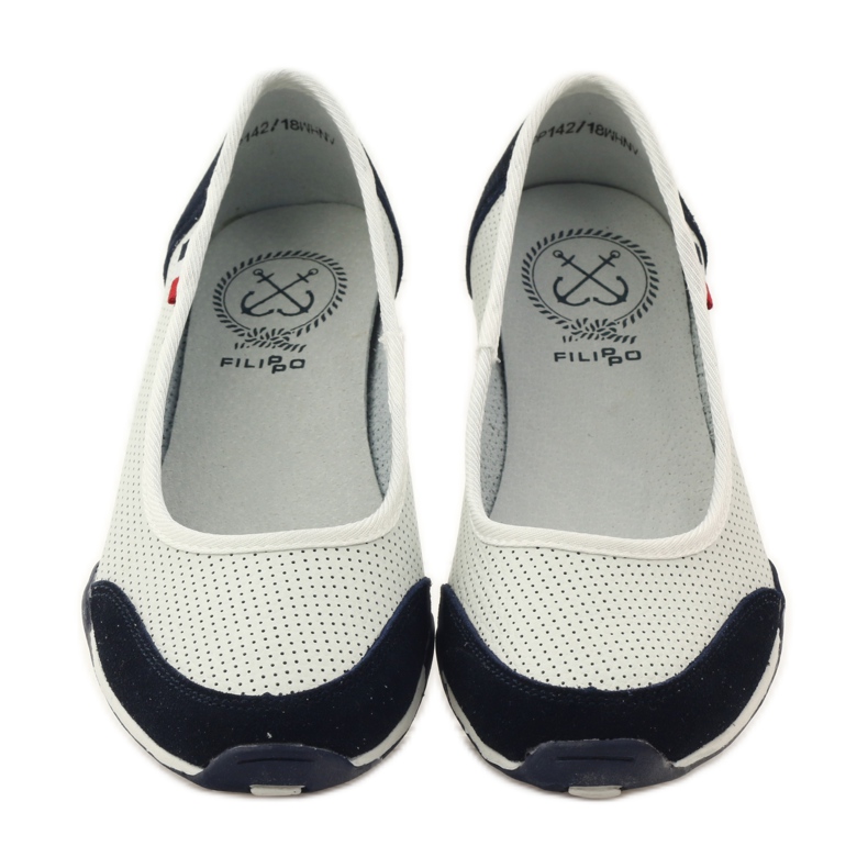 Bailarinas femininas de couro Filippo branco azul marinho 4