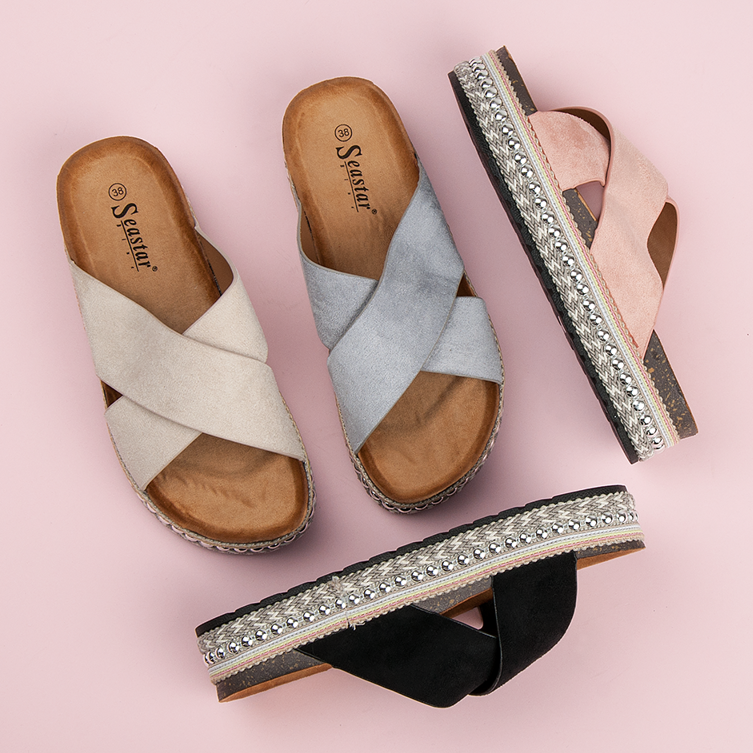 Seastar Chinelos de camurça na plataforma preto 1