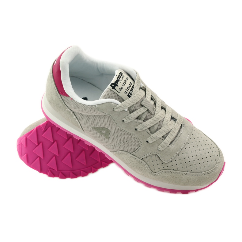 American Club Esportes de couro americano 6506 amarrados cinza rosa 3