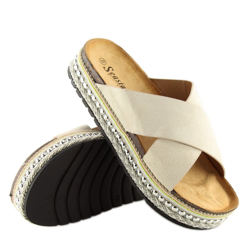 Chinelos femininos bege CK15P bege 1